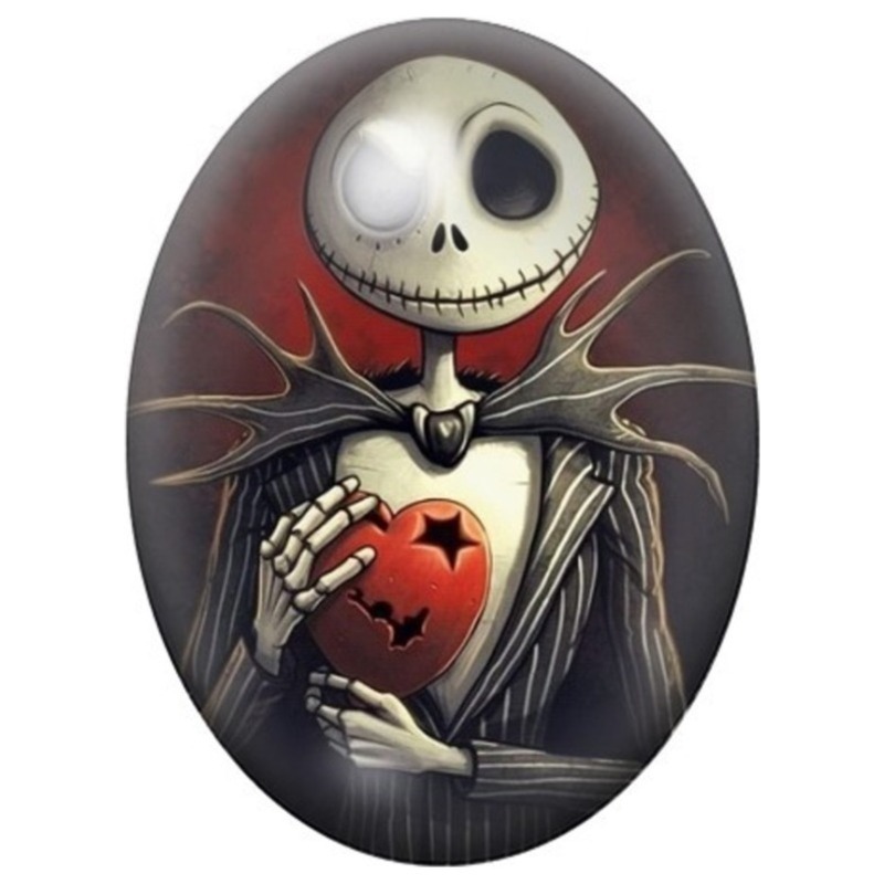 Cabochon en Verre Illustré Jack Skellington tenant un Cœur Rouge 13x18, 18x25 ou 30x40mm