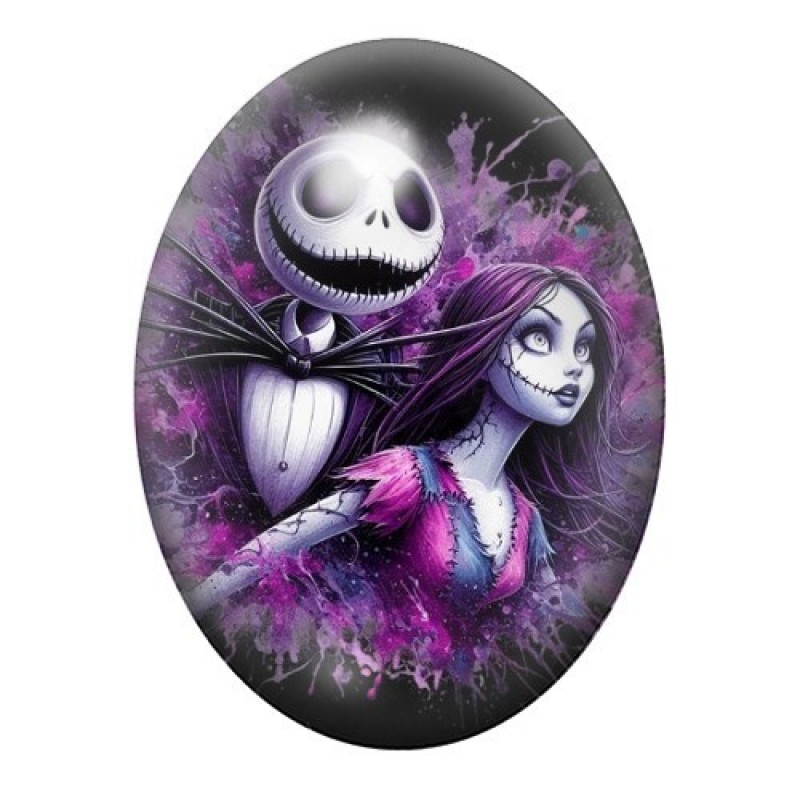 Cabochon en Verre Illustré Jack et Sally Gothique 13x18, 18x25 ou 30x40mm