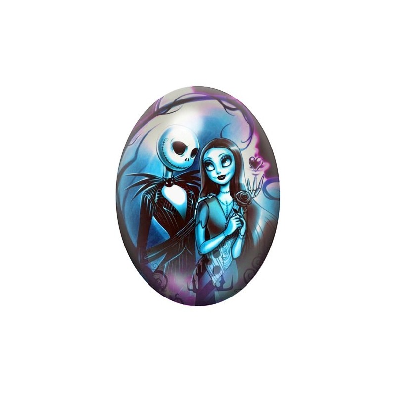 Cabochon en Verre Illustré Jack et Sally Gothique 13x18, 18x25 ou 30x40mm