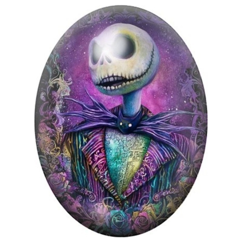 Cabochon en Verre Illustré Jack Skellington en Costume Brodé Violet 13x18, 18x25 ou 30x40mm