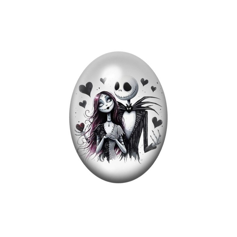 Cabochon en Verre Illustré Jack et Sally Gothique 13x18, 18x25 ou 30x40mm