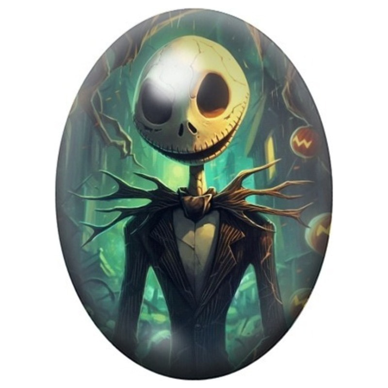 Cabochon en Verre Illustré Jack Skellington sur Fond Vert aux Bougies 13x18, 18x25 ou 30x40mm