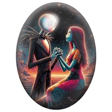 Cabochon en Verre Illustré Jack et Sally sous la Lune Rousse 13x18, 18x25 ou 30x40mm pour la création de bijoux fantaisie - DIY