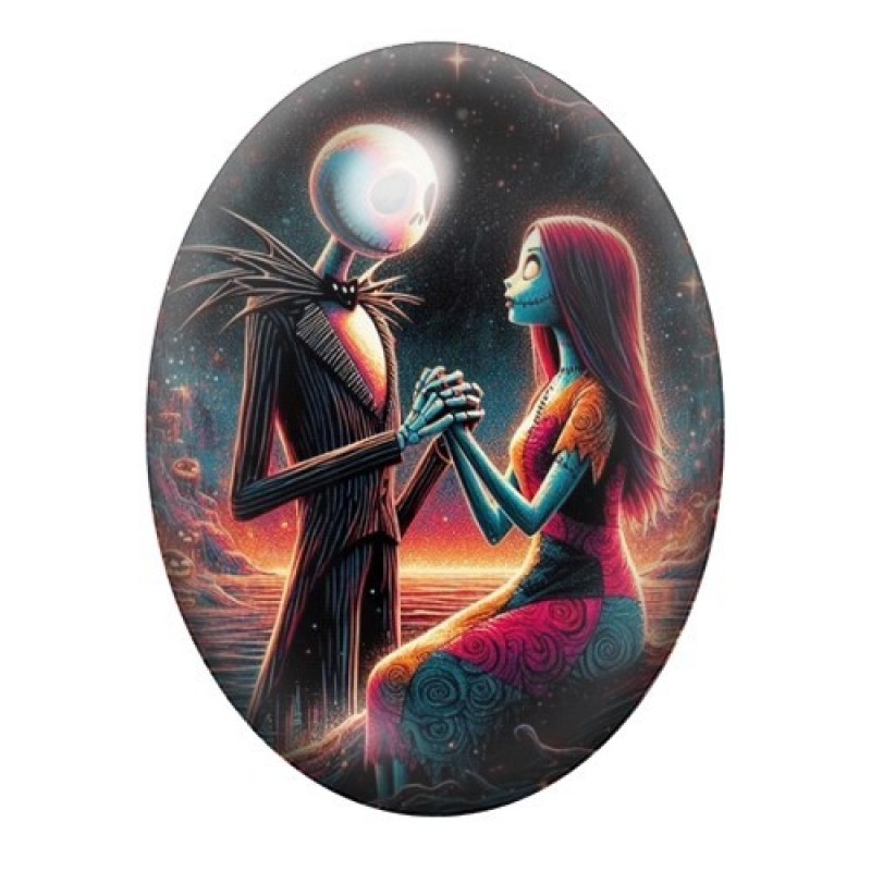 Cabochon en Verre Illustré Jack et Sally Gothique 13x18, 18x25 ou 30x40mm