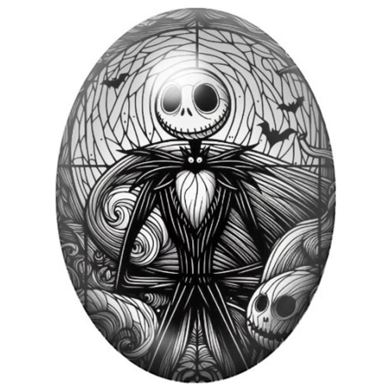 Cabochon en Verre Illustré Jack Skellington en Gravure sur Toile d’Araignée 13x18, 18x25 ou 30x40mm