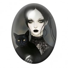 Cabochon en Verre Illustré Femme Chat Noir Gothique 13x18, 18x25 ou 30x40mm  pour la Création de Bijoux Fantaisie - DIY