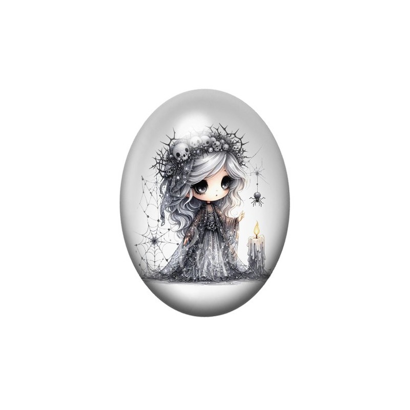 Cabochon en Verre Illustré Petite Fille Gothique 13x18, 18x25 ou 30x40mm