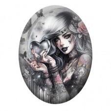 Cabochon en Verre Illustré Femme Coeur Gothique 13x18, 18x25 ou 30x40mm  pour la Création de Bijoux Fantaisie - DIY
