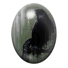 Cabochon en Verre Illustré Corbeau sous la Pluie Verte 13x18, 18x25 ou 30x40mm pour la création de bijoux fantaisie - DIY