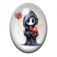 Cabochon en Verre Illustré Faucheuse Coeur Gothique 13x18, 18x25 ou 30x40mm  pour la Création de Bijoux Fantaisie - DIY