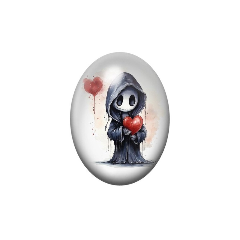 Cabochon en Verre Illustré Faucheuse Coeur Gothique 13x18, 18x25 ou 30x40mm