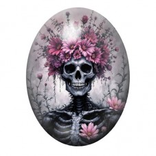 Cabochon en Verre Illustré Squelette Fleurs Gothique 13x18, 18x25 ou 30x40mm  pour la Création de Bijoux Fantaisie - DIY