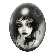 Cabochon en Verre Illustré Femme Gothique 13x18, 18x25 ou 30x40mm  pour la Création de Bijoux Fantaisie - DIY