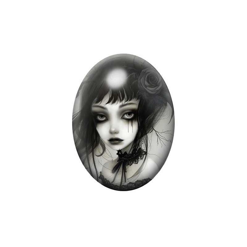 Cabochon en Verre Illustré Femme Gothique 13x18, 18x25 ou 30x40mm