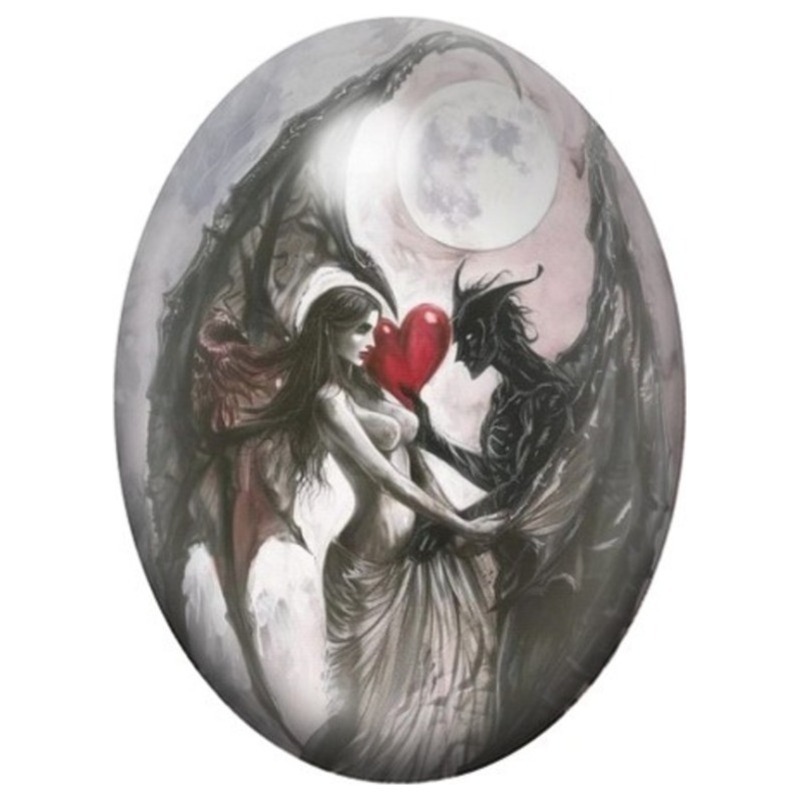 Cabochon en Verre Illustré Démons Amoureux sous la Lune 13x18, 18x25 ou 30x40mm