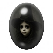 Cabochon en Verre Illustré Fille Sorcière au Grand Chapeau 13x18, 18x25 ou 30x40mm pour la création de bijoux fantaisie - DIY
