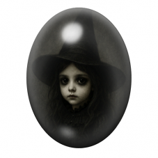 Cabochon en Verre Illustré Petite Fille Sorcière Gothique 13x18, 18x25 ou 30x40mm  pour la Création de Bijoux Fantaisie - DIY