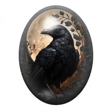 Cabochon en Verre Illustré Corbeau devant la Lune Dorée 13x18, 18x25 ou 30x40mm pour la création de bijoux fantaisie - DIY