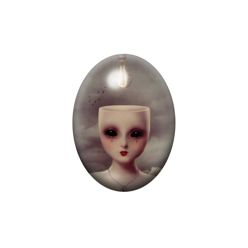 Cabochon en Verre Illustré Visage Ampoule Gothique 13x18, 18x25 ou 30x40mm