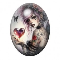 Cabochon en Verre Illustré Femme Tatouée au Cœur Lumineux 13x18, 18x25 ou 30x40mm pour la création de bijoux fantaisie - DIY