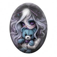 Cabochon en Verre Illustré Petite Fille Gothique 13x18, 18x25 ou 30x40mm  pour la Création de Bijoux Fantaisie - DIY
