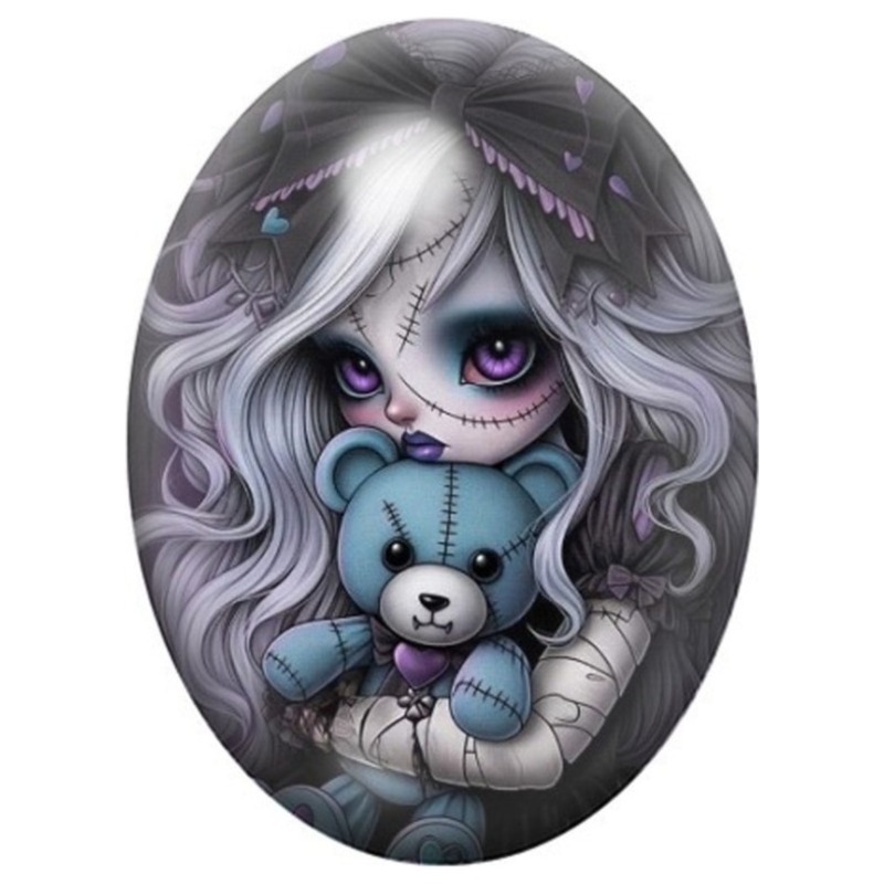 Cabochon en Verre Illustré Petite Fille au Lapin Bleu 13x18, 18x25 ou 30x40mm