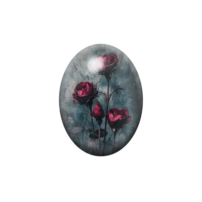 Cabochon en Verre Illustré Fleurs Gothique 13x18, 18x25 ou 30x40mm
