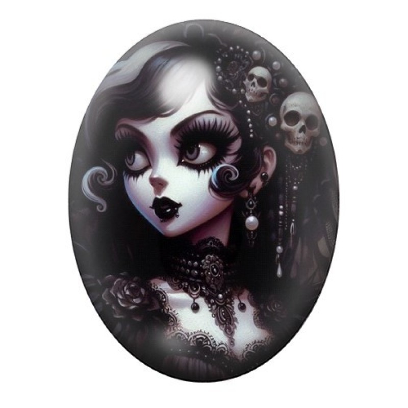 Cabochon en Verre Illustré Femme Gothique 13x18, 18x25 ou 30x40mm