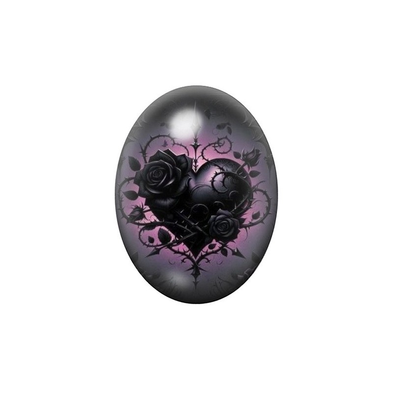 Cabochon en Verre Illustré Coeur Gothique 13x18, 18x25 ou 30x40mm