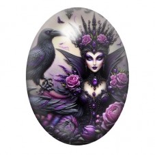 Cabochon en Verre Illustré Reine Sombre au Corbeau 13x18, 18x25 ou 30x40mm pour la création de bijoux fantaisie - DIY