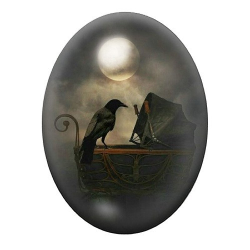 Cabochon en Verre Illustré Corbeau Landau Gothique 13x18, 18x25 ou 30x40mm
