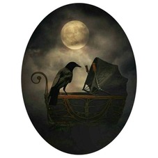 Cabochon en Verre Illustré Corbeau sur un Landau 13x18, 18x25 ou 30x40mm