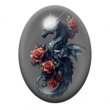 Cabochon en Verre Illustré Dragon Noir aux Roses Rouges 13x18, 18x25 ou 30x40mm pour la création de bijoux fantaisie - DIY