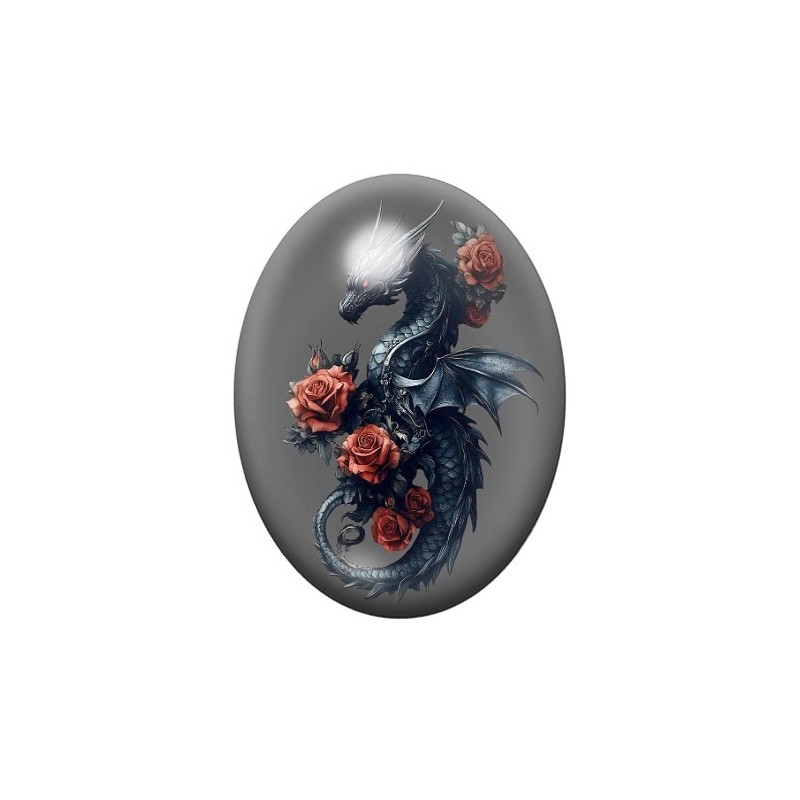 Cabochon en Verre Illustré Dragon Gothique 13x18, 18x25 ou 30x40mm