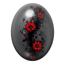 Cabochon en Verre Illustré Fleurs Rouges sur Fond Noir 13x18, 18x25 ou 30x40mm pour la création de bijoux fantaisie - DIY