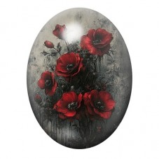 Cabochon en Verre Illustré Coquelicots Rouges sur Fond Gris 13x18, 18x25 ou 30x40mm pour la création de bijoux fantaisie - DIY