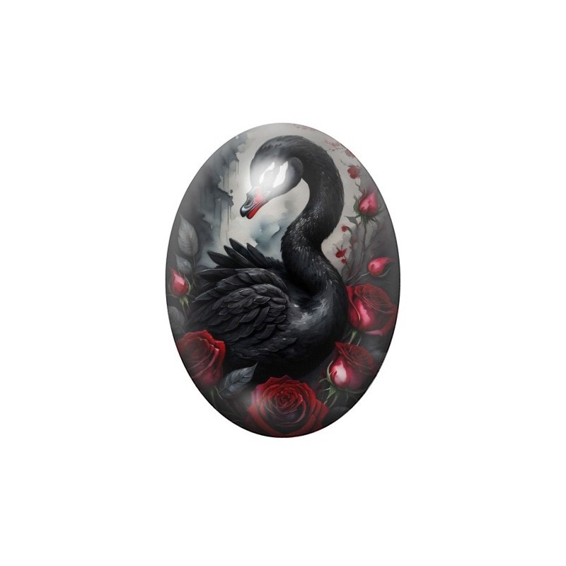 Cabochon en Verre Illustré Cygne Noir Gothique 13x18, 18x25 ou 30x40mm