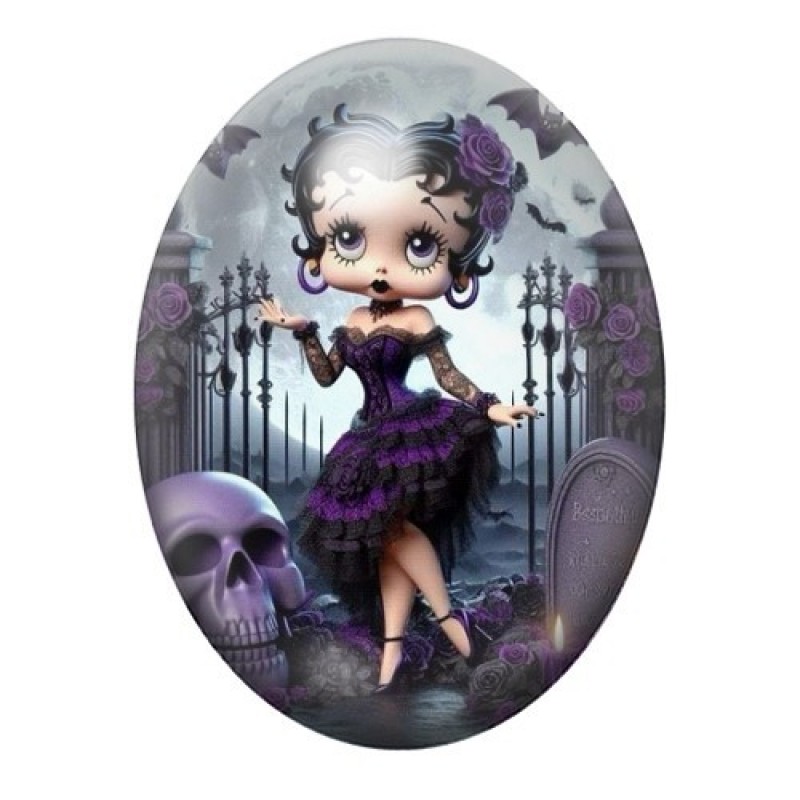 Cabochon en Verre Illustré Betty Boop Gothique 13x18, 18x25 ou 30x40mm