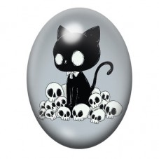Cabochon en Verre Illustré Chat Noir Crânes Gothique 13x18, 18x25 ou 30x40mm  pour la Création de Bijoux Fantaisie - DIY