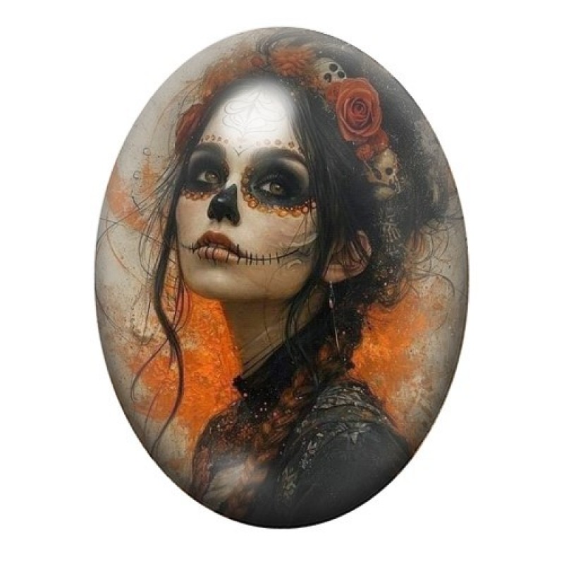 Cabochon en Verre Illustré Femme Calavera Gothique 13x18, 18x25 ou 30x40mm