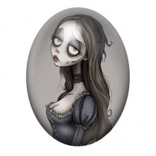 Cabochon en Verre Illustré Jeune Femme Gothique Mélancolique 13x18, 18x25 ou 30x40mm pour la création de bijoux fantaisie - DIY