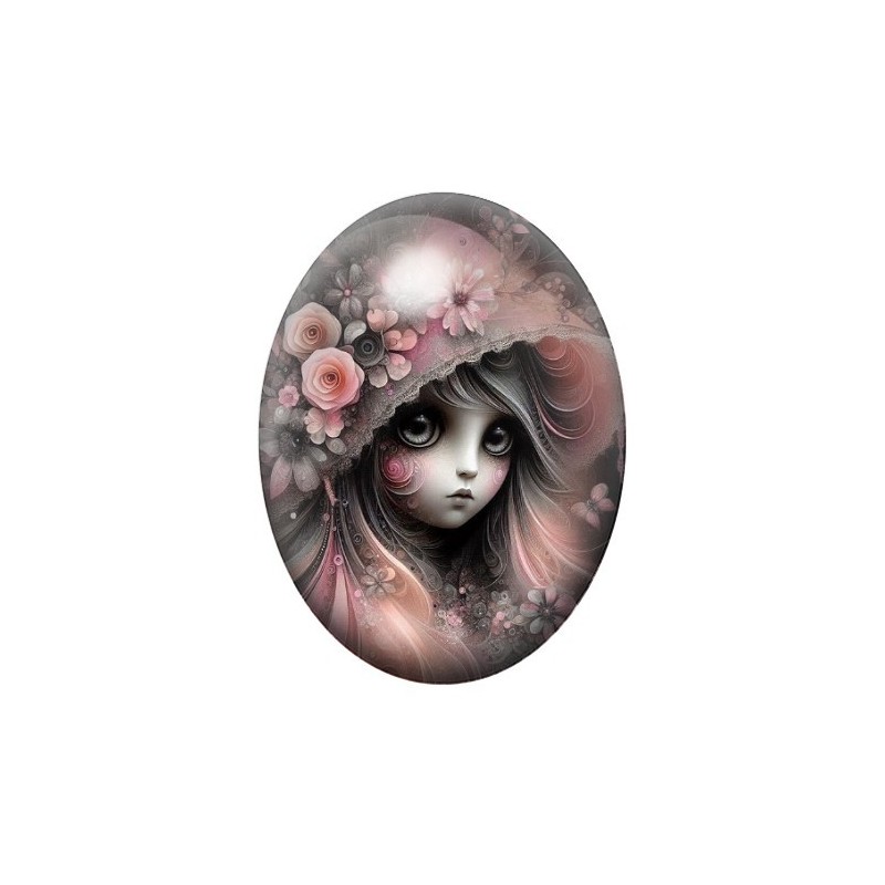 Cabochon en Verre Illustré Jeune Fille Gothique 13x18, 18x25 ou 30x40mm