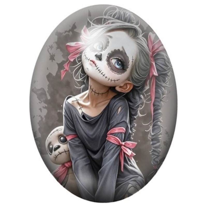 Cabochon en Verre Illustré Petite Fille Calavera aux Roses 13x18, 18x25 ou 30x40mm
