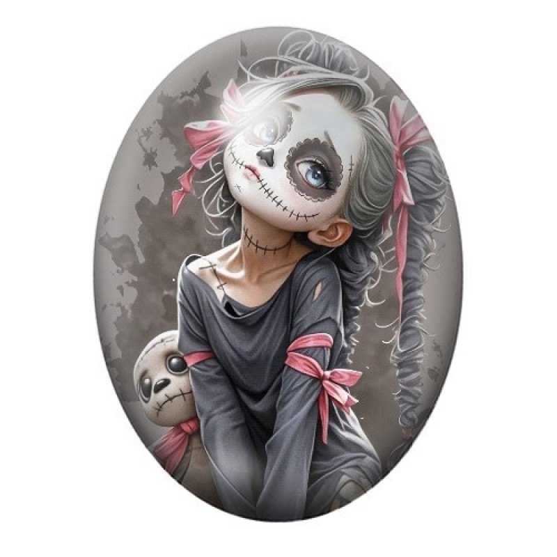 Cabochon en Verre Illustré Petite Fille Calavera Gothique 13x18, 18x25 ou 30x40mm