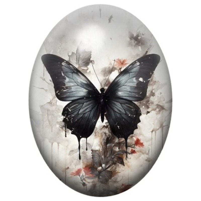 Cabochon en Verre Illustré Papillon Noir Aquarelle 13x18, 18x25 ou 30x40mm