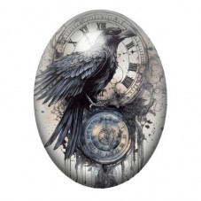 Cabochon en Verre Illustré Corbeau Horloge Gothique 13x18, 18x25 ou 30x40mm  pour la Création de Bijoux Fantaisie - DIY
