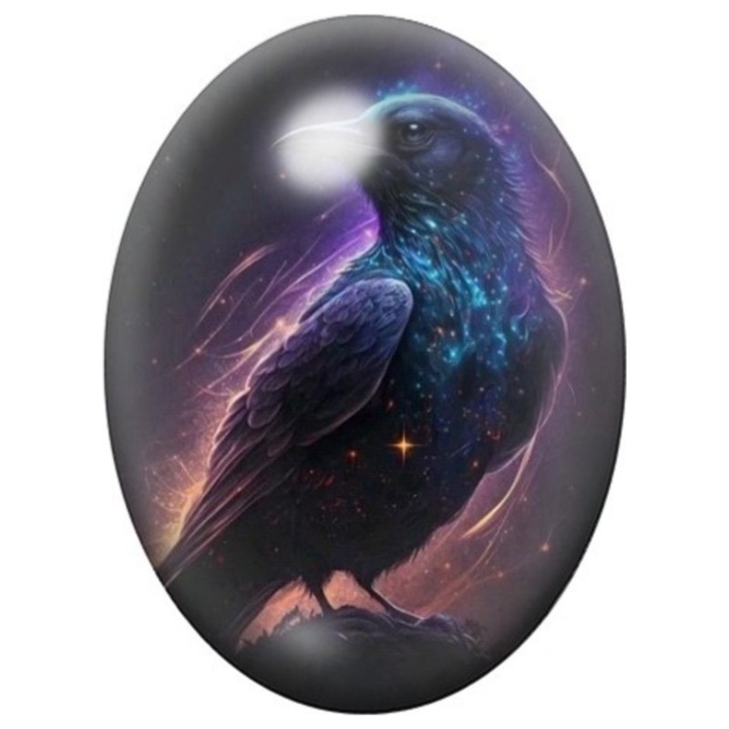 Cabochon en Verre Illustré Corbeau Cosmique 13x18, 18x25 ou 30x40mm