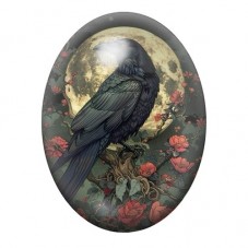 Cabochon en Verre Illustré Corbeau Lune Gothique 13x18, 18x25 ou 30x40mm  pour la Création de Bijoux Fantaisie - DIY