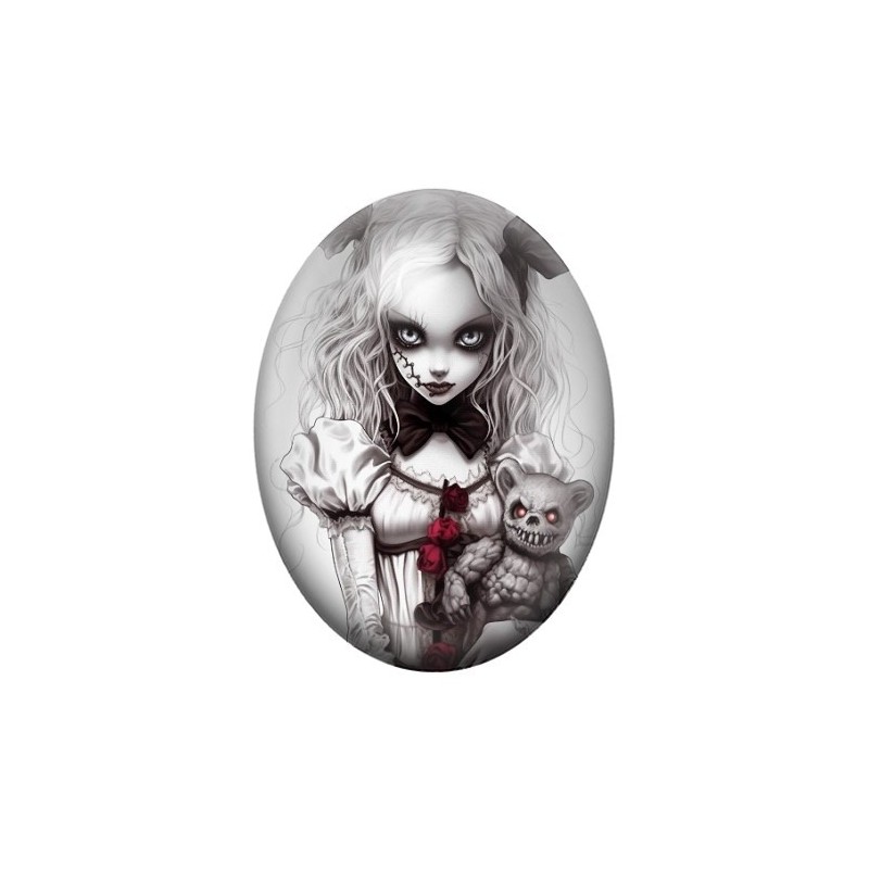 Cabochon en Verre Illustré Jeune Fille Gothique 13x18, 18x25 ou 30x40mm