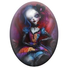 Cabochon en Verre Illustré Femme Gothique aux Cheveux Bleus 13x18, 18x25 ou 30x40mm pour la création de bijoux fantaisie - DIY